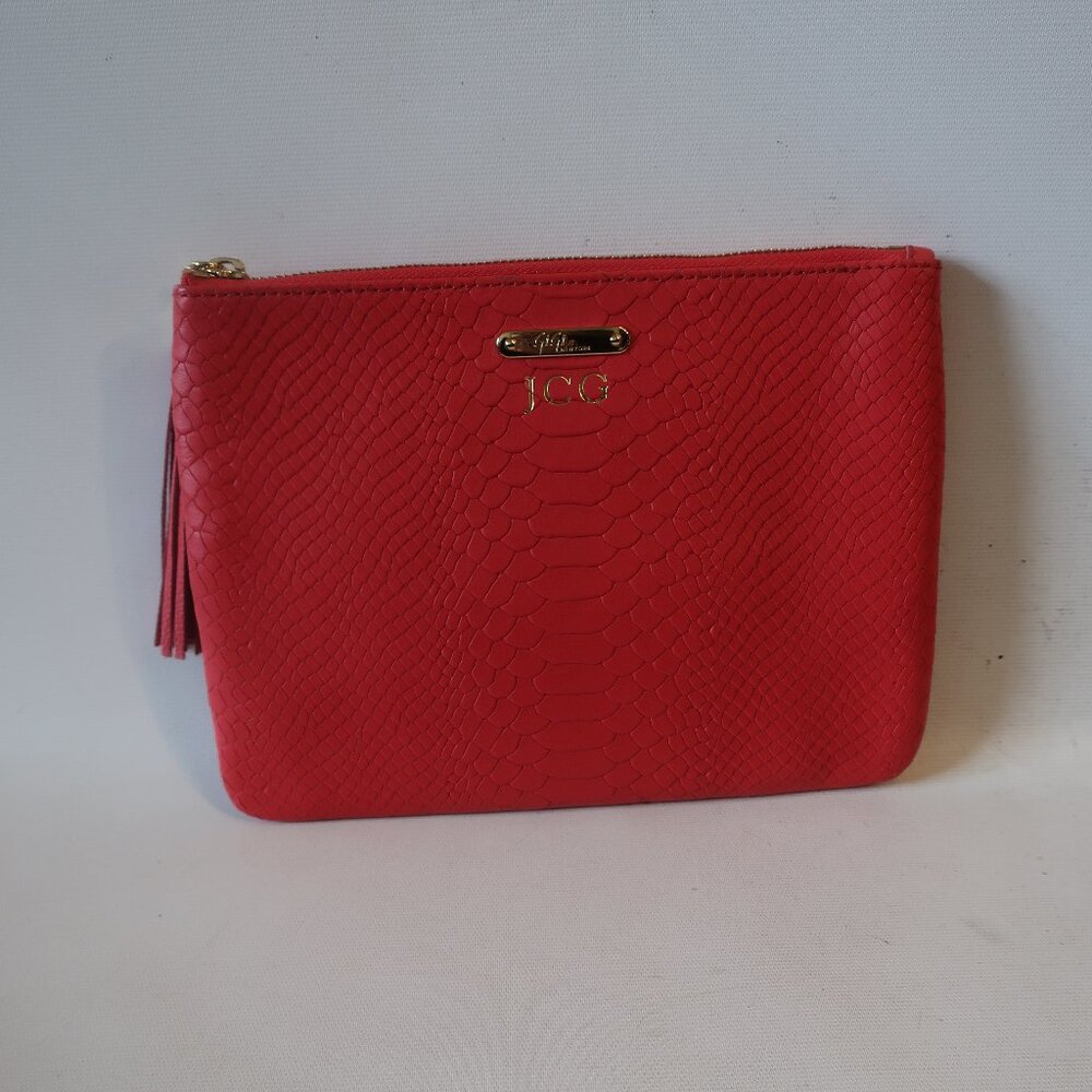NWD Womens Gigi New York Red Python Embossed Leather Zipper Clutch Handbag